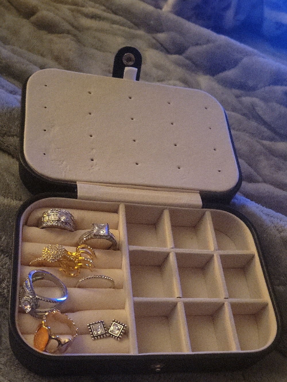 Travel Jewelry Case in Black with Cream Interior